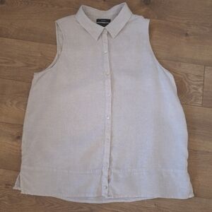 Tahari 100% Linen Sleeveless Button Down Shirt